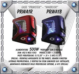 CASE MIDI ATX  MOD.WARRIOR, SENZA ALIMENTATORE, FINESTRA TRASP., COL.BLU'/ NERO
