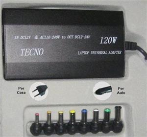 ALIMENTATORE PER NOTEBOOK UNIVERSALE TECNO DA CASA 12/24 VOLTS 120 WATT